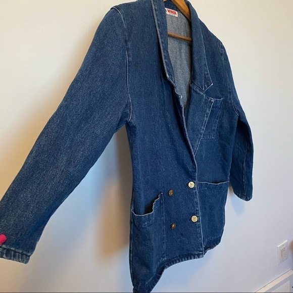 VINTAGE Nevada Denim Jacket Medium Blue Collar Jean Jacket Button Up - Picture 2 of 12